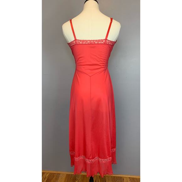 Vintage 50s Vanity Fair Slip Dress Coral Accordion Pleats Semi Sheer Nylon Lace - Picture 7 of 10